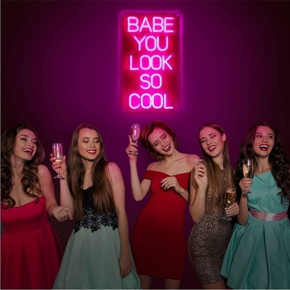 Babe You Look So Cool Pink Neon Retro LED Party Light Bedroom Wall BathroomDecor - Picture 3 of 7